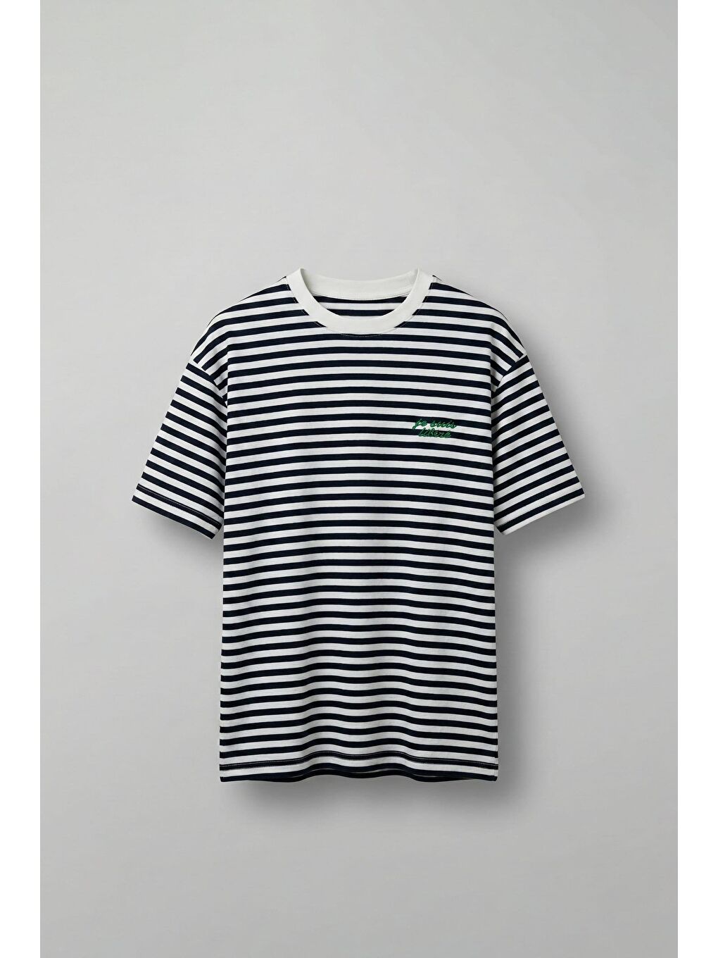 Erkek Oversize Çizgili Rahat T-Shirt Mavi