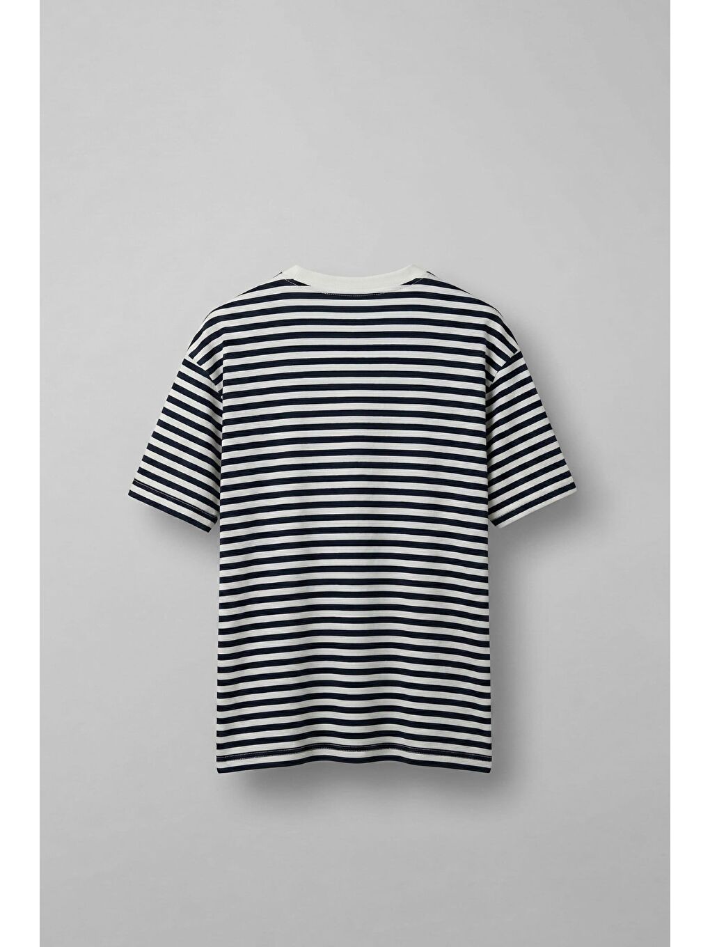 Erkek Oversize Çizgili Rahat T-Shirt Mavi-1