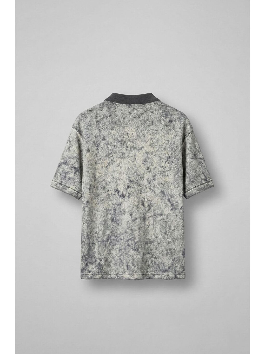 Erkek Düğmeli Polo Yaka Desenli Oversize Triko T-Shirt Siyah-1