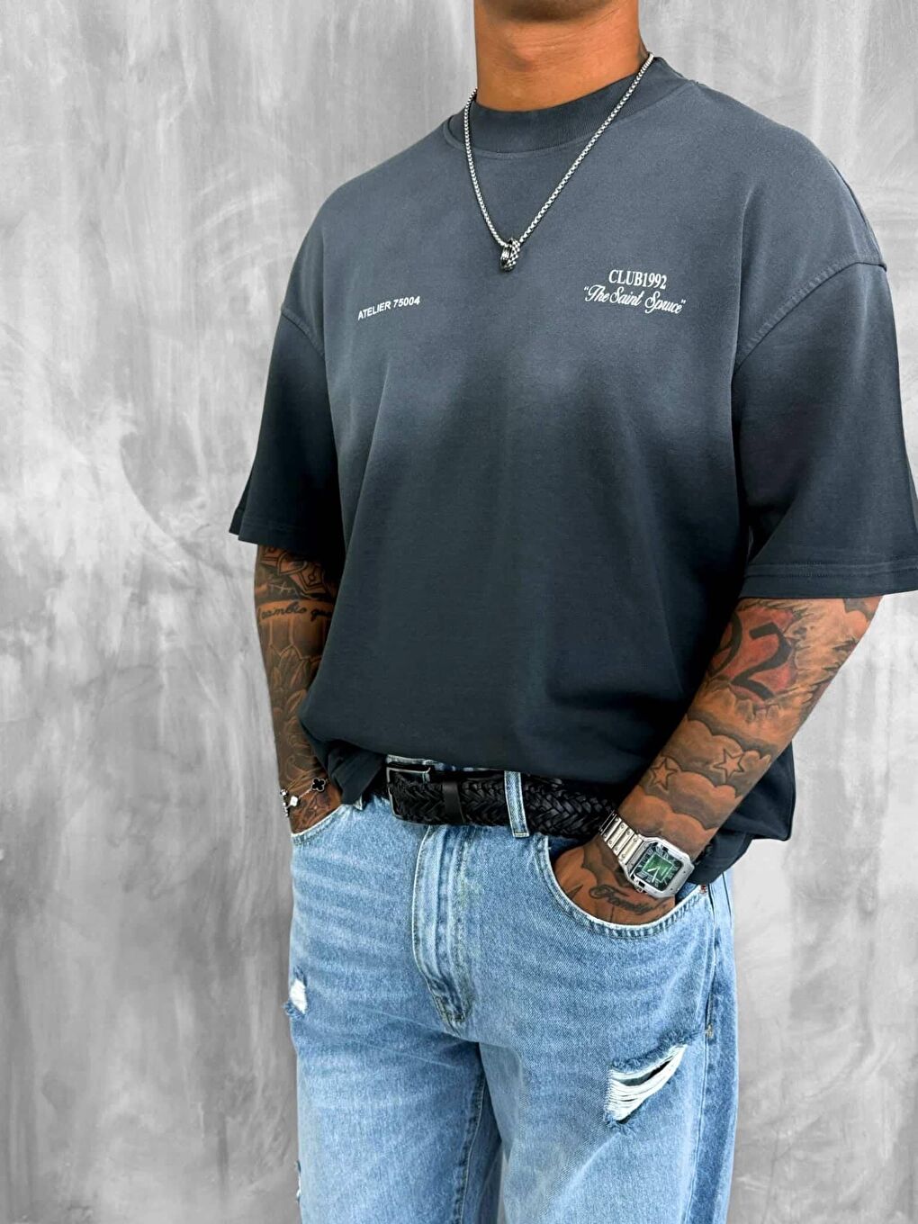 Erkek Yıkamalı Premium Kumaş Oversize T-Shirt Siyah-2