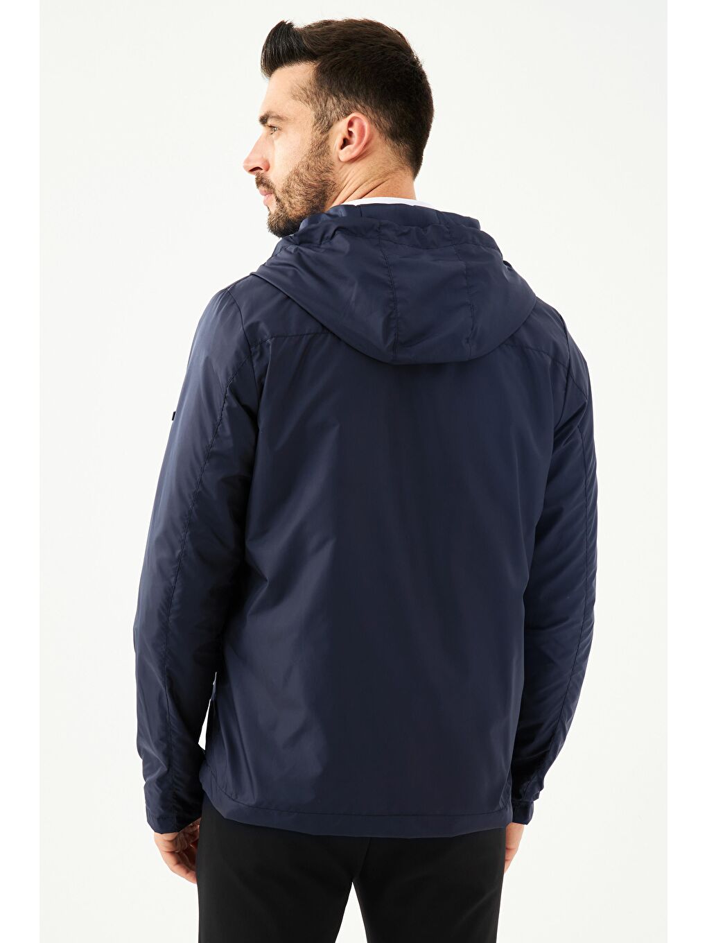 Lacivert Erkek İçi Astarlı Suya Dayanıklı Kapüşonlu Cepli Yağmurluk - Rüzgarlık Y-23-2