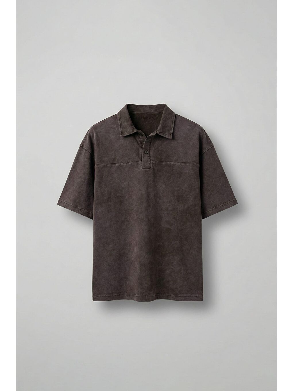 Kahverengi Erkek Polo Yaka Oversize Yıkamalı T-Shirt Kahve
