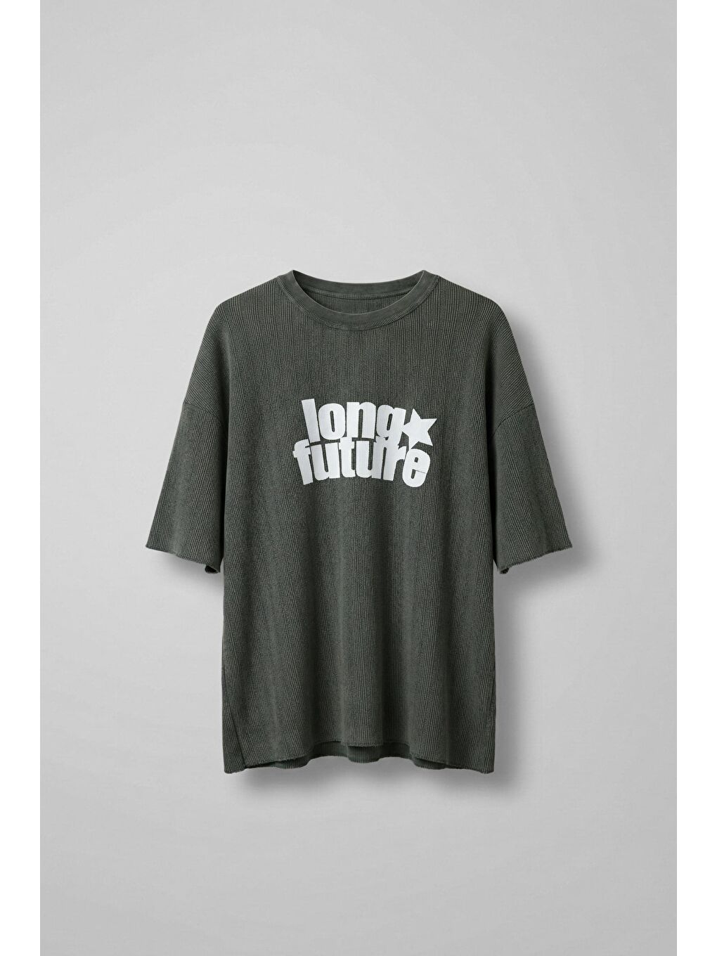 Erkek Yıkamalı Ribana Kumaş Oversize T-Shirt Haki Yeşil