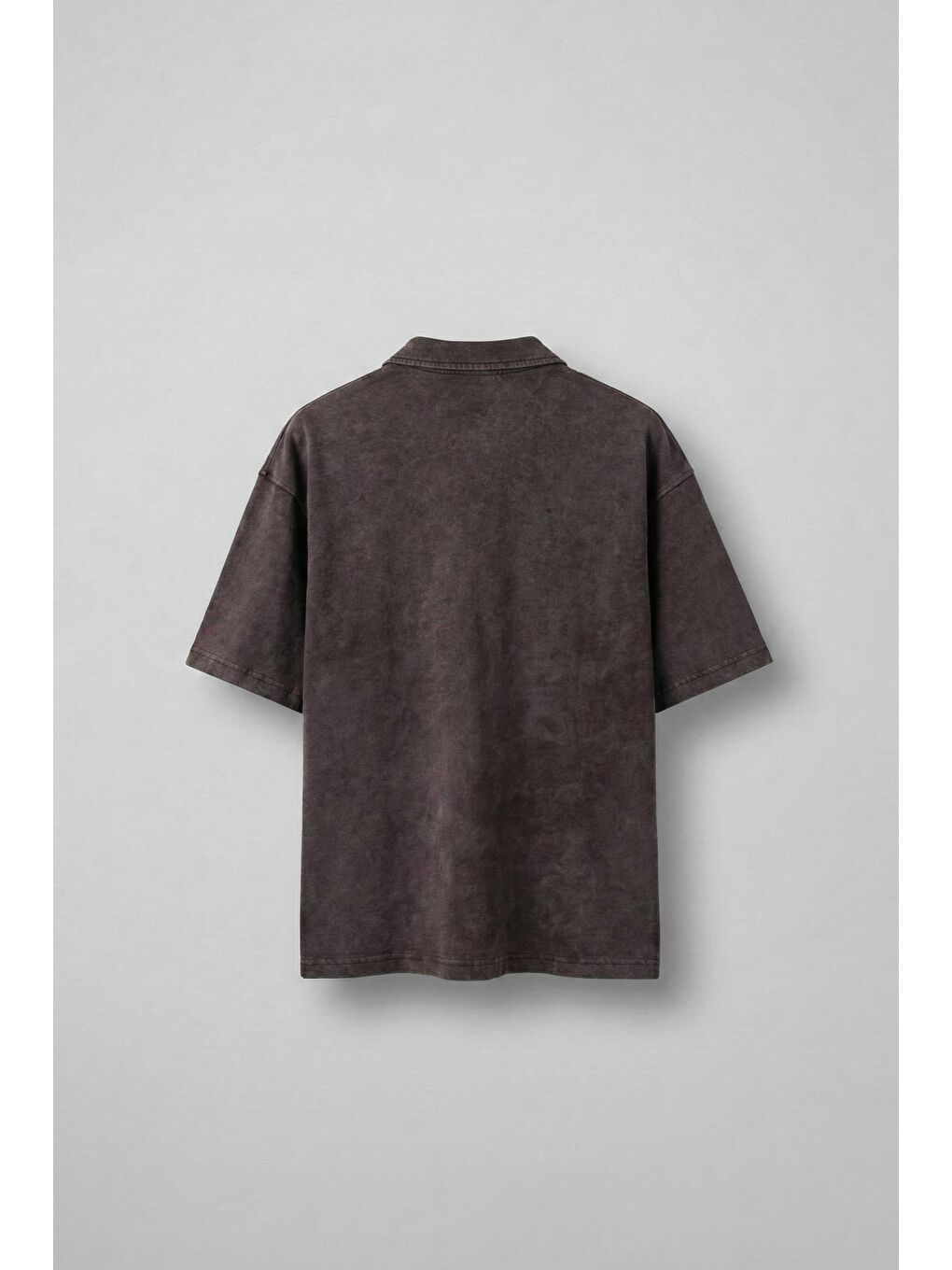 Kahverengi Erkek Polo Yaka Oversize Yıkamalı T-Shirt Kahve-1