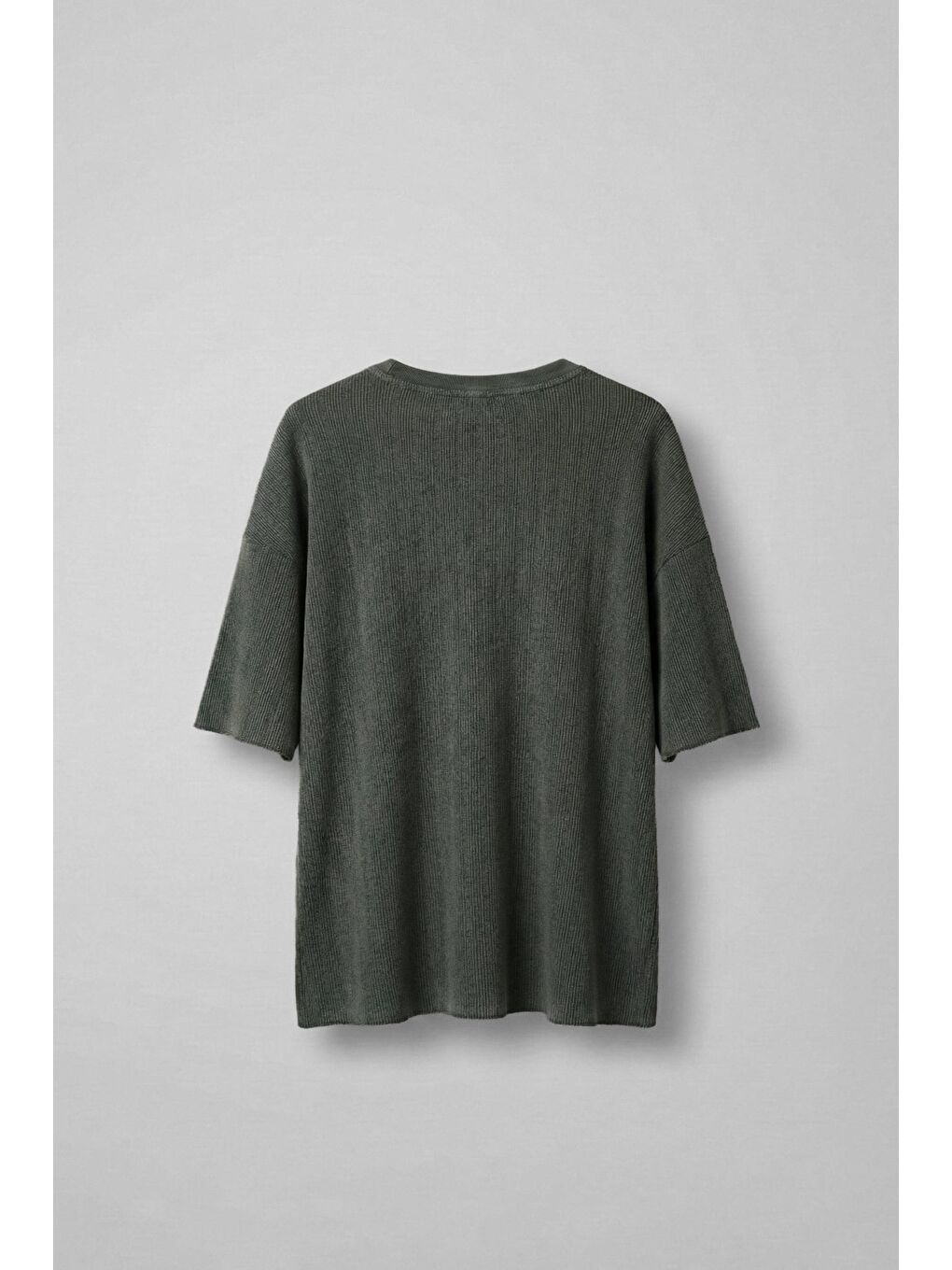 Erkek Yıkamalı Ribana Kumaş Oversize T-Shirt Haki Yeşil-1
