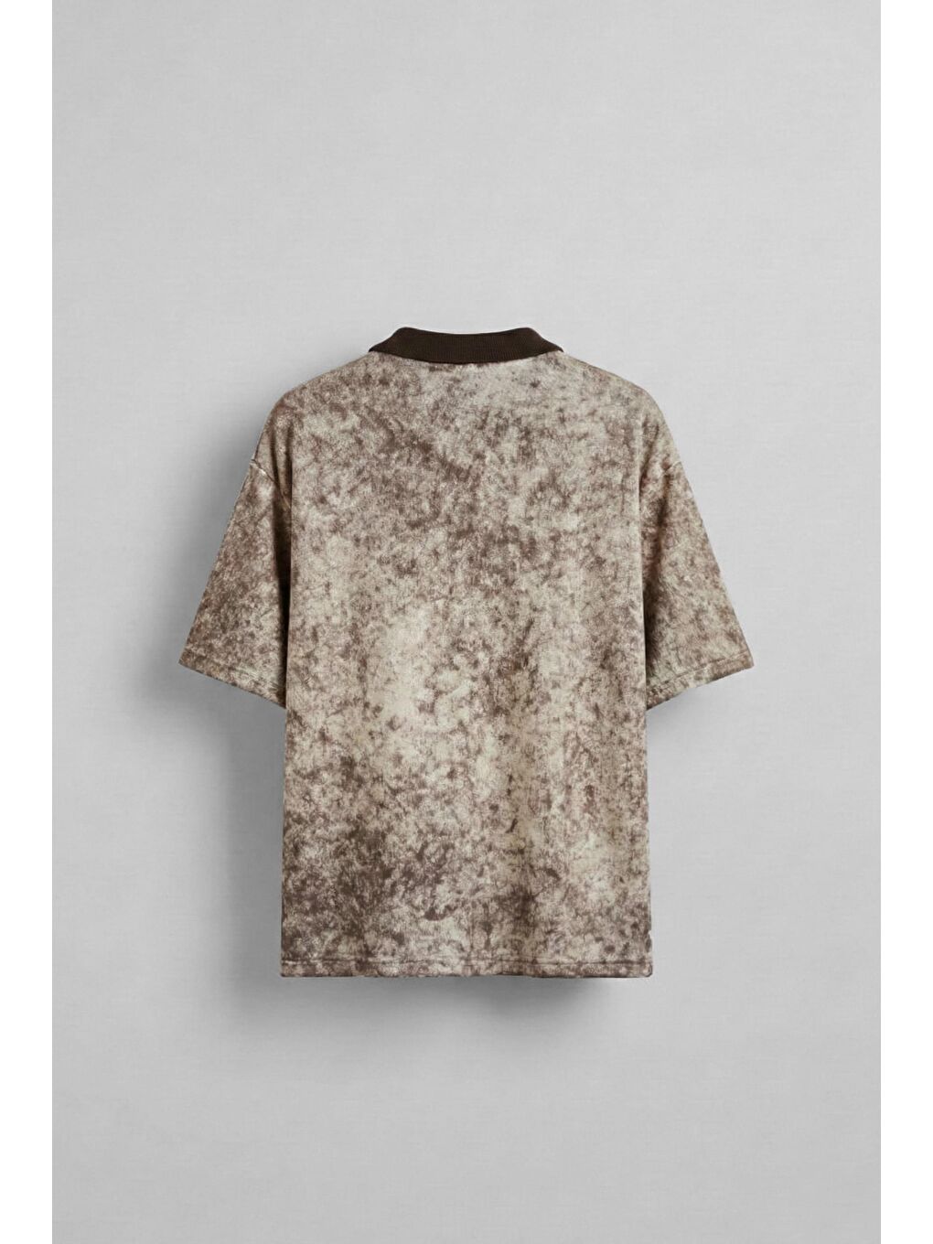 Erkek Düğmeli Polo Yaka Desenli Oversize Triko T-Shirt Kahverengi-1