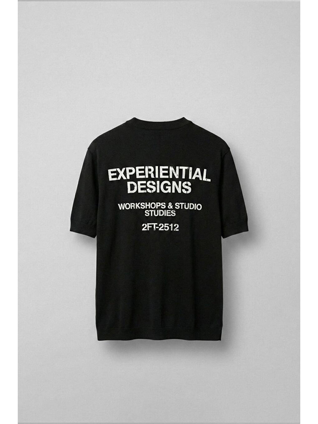 Erkek Kabartma Baskılı Esnek Regular Fit Triko T-Shirt Siyah