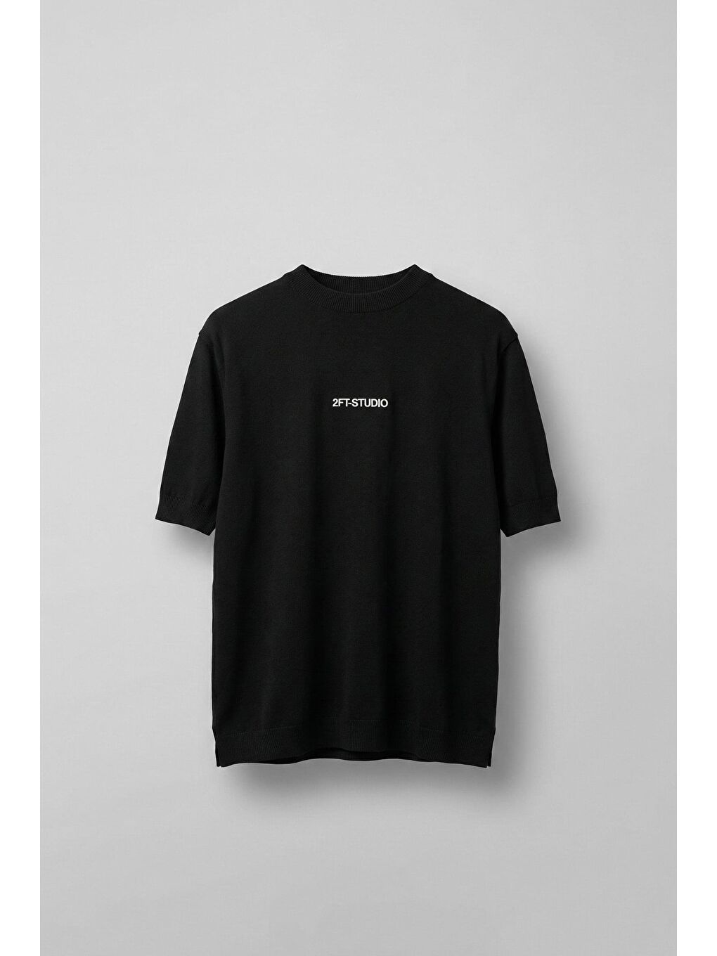 Erkek Kabartma Baskılı Esnek Regular Fit Triko T-Shirt Siyah-1