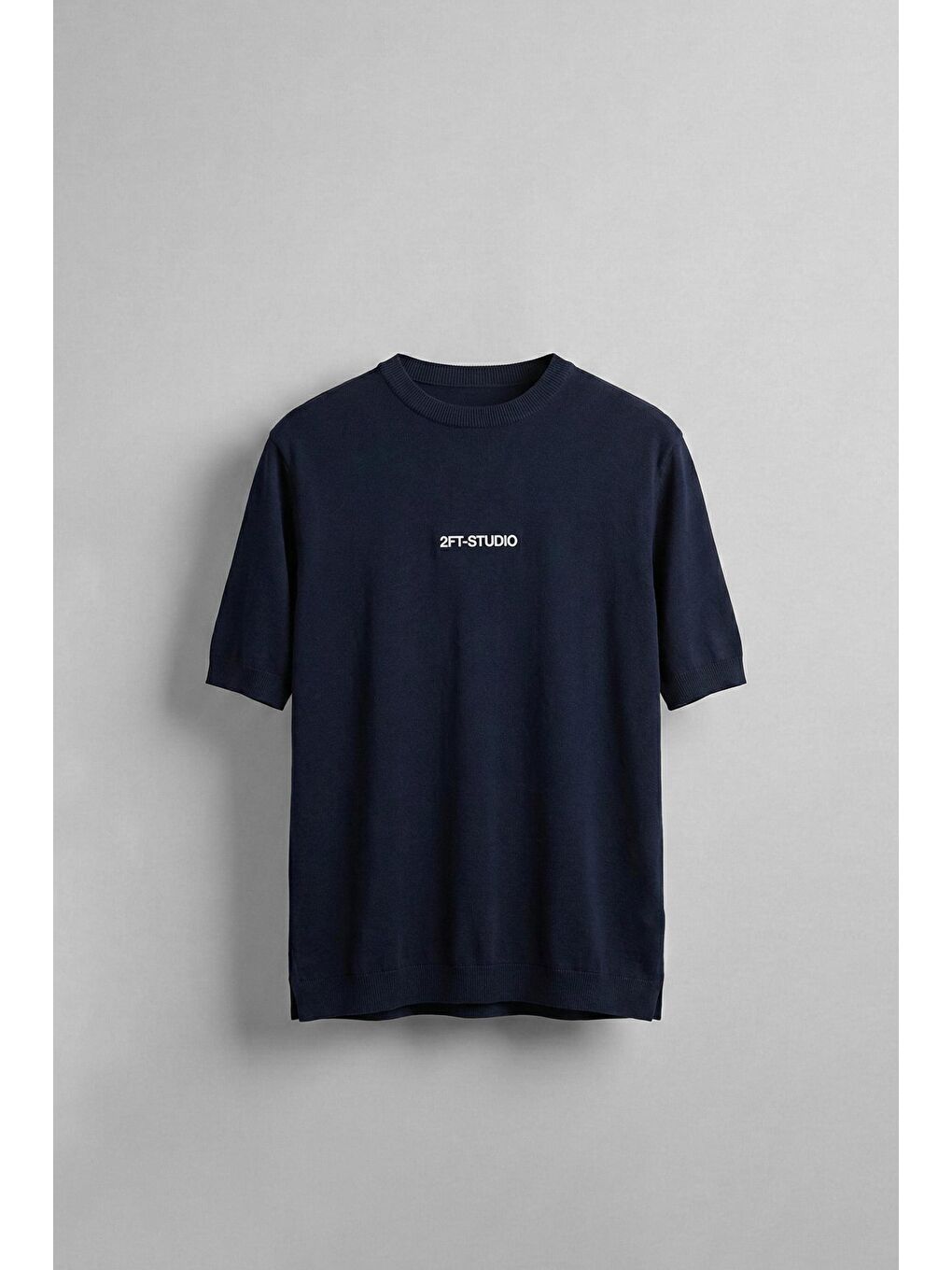 Erkek Kabartma Baskılı Esnek Regular Fit Triko T-Shirt Lacivert-1