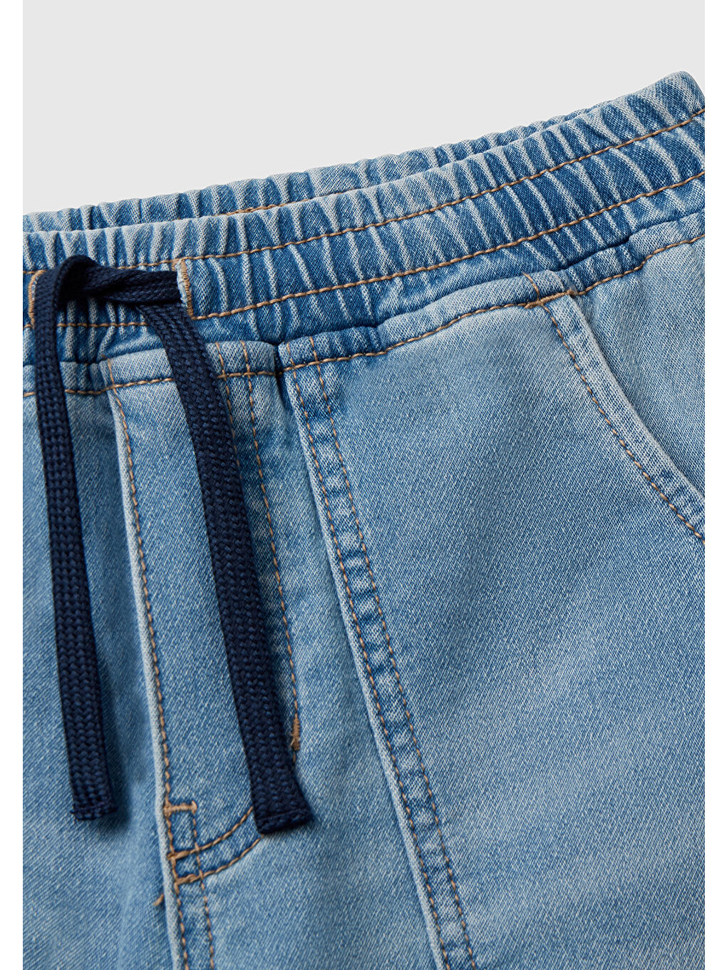 Mavi Erkek Çocuk Açık Denim Logo Detaylı Büzgü İpli Denim Jogger Pantolon-2