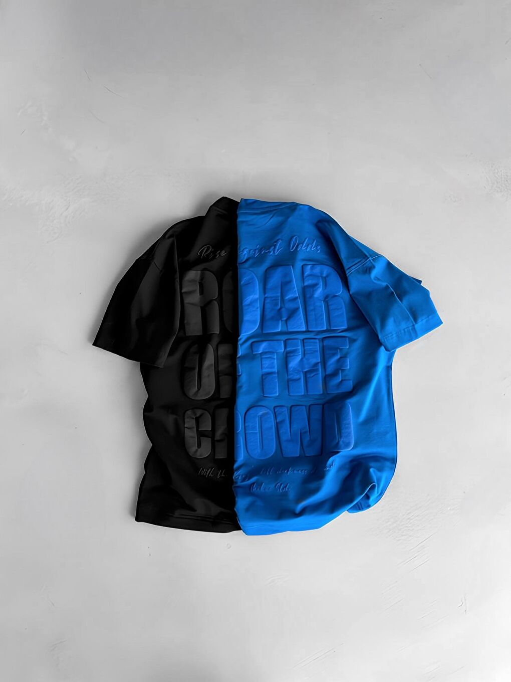 Erkek Oversize Bisiklet Yaka 'Crowd' Baskılı T-Shirt İndigo-2