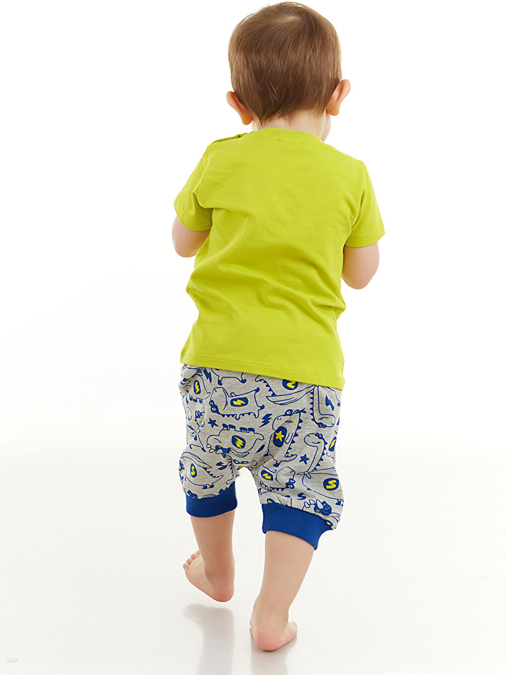 Karışık Super Dino Erkek Bebek Tişört Kapri Şort Takım-1