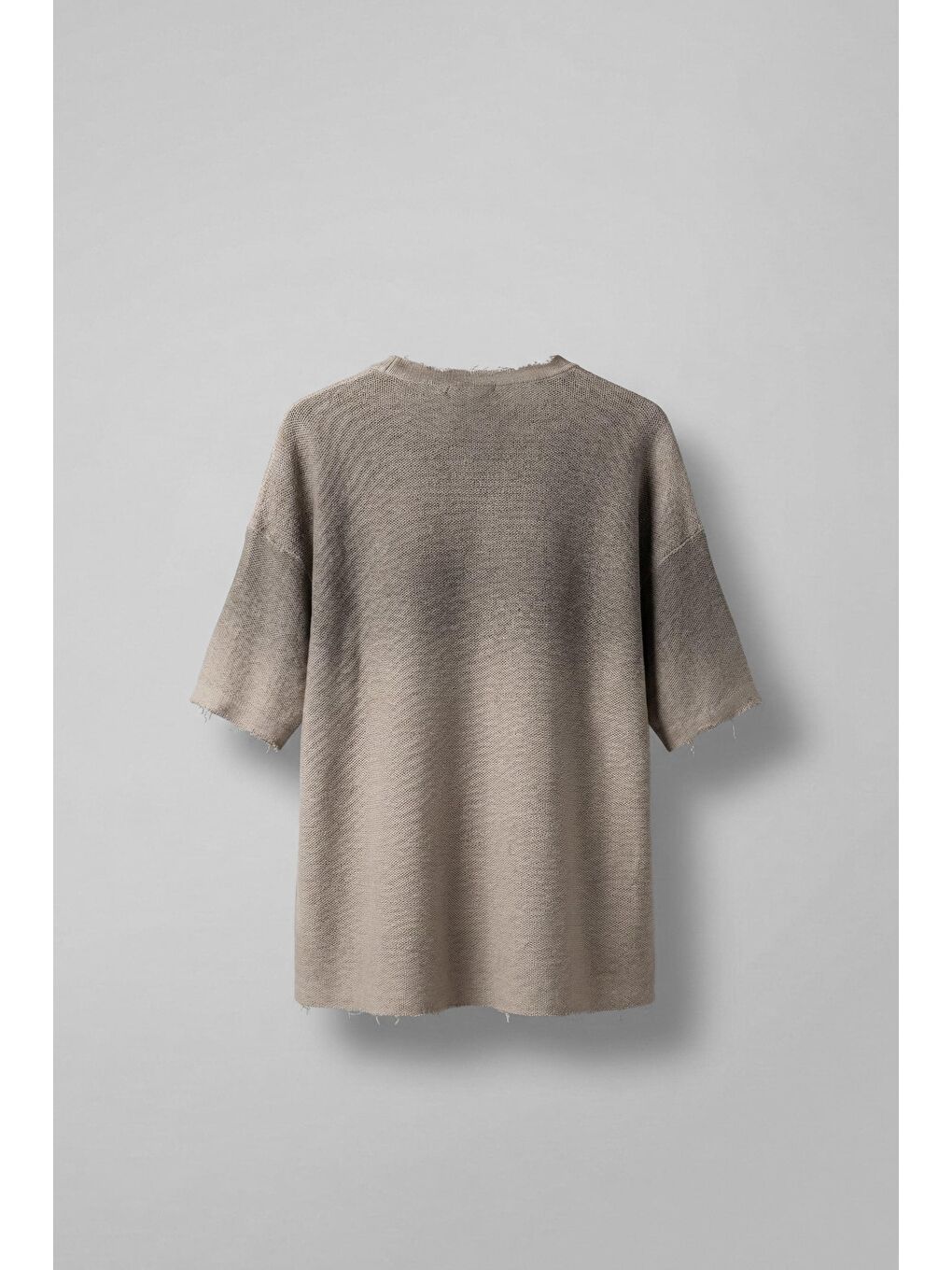 Bej Erkek Renk Geçişli İşlemeli Oversize Dokulu T-Shirt Taş-1