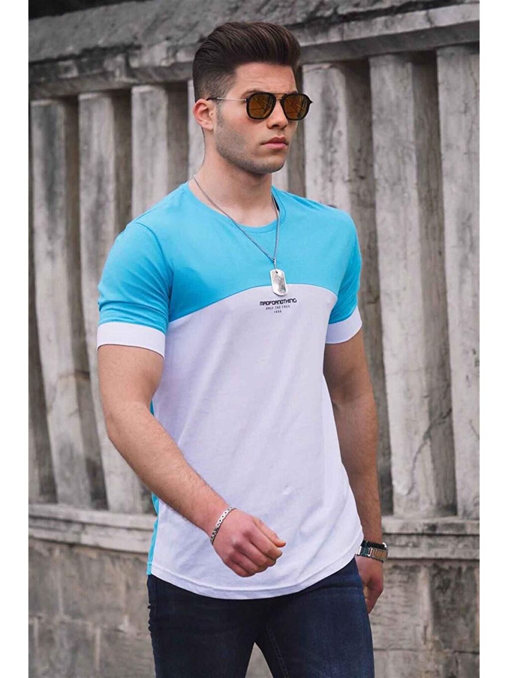Renk Bloklu Beyaz Erkek Tişört 4612