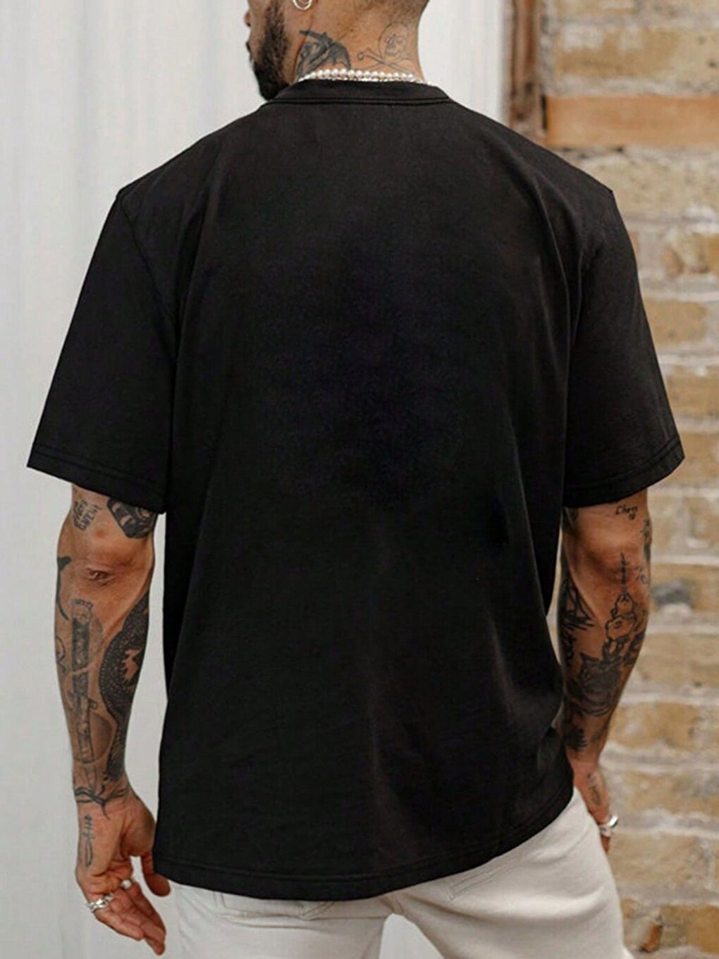 Erkek Siyah Paris Baskı %100 Organik Pamuk Örme Oversize Tişört-1