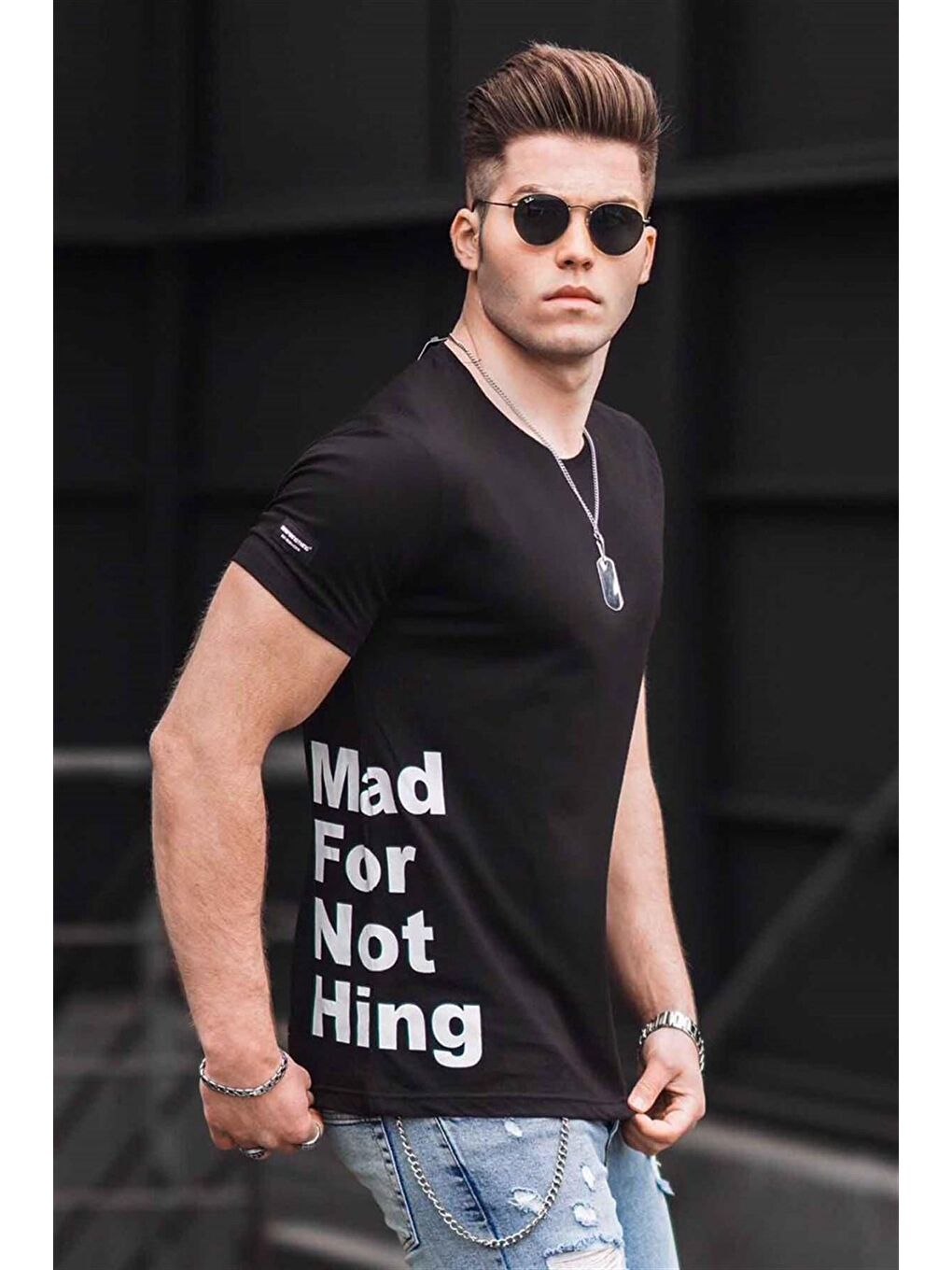 Siyah Baskılı Erkek %100 Pamuk Tişört 4553