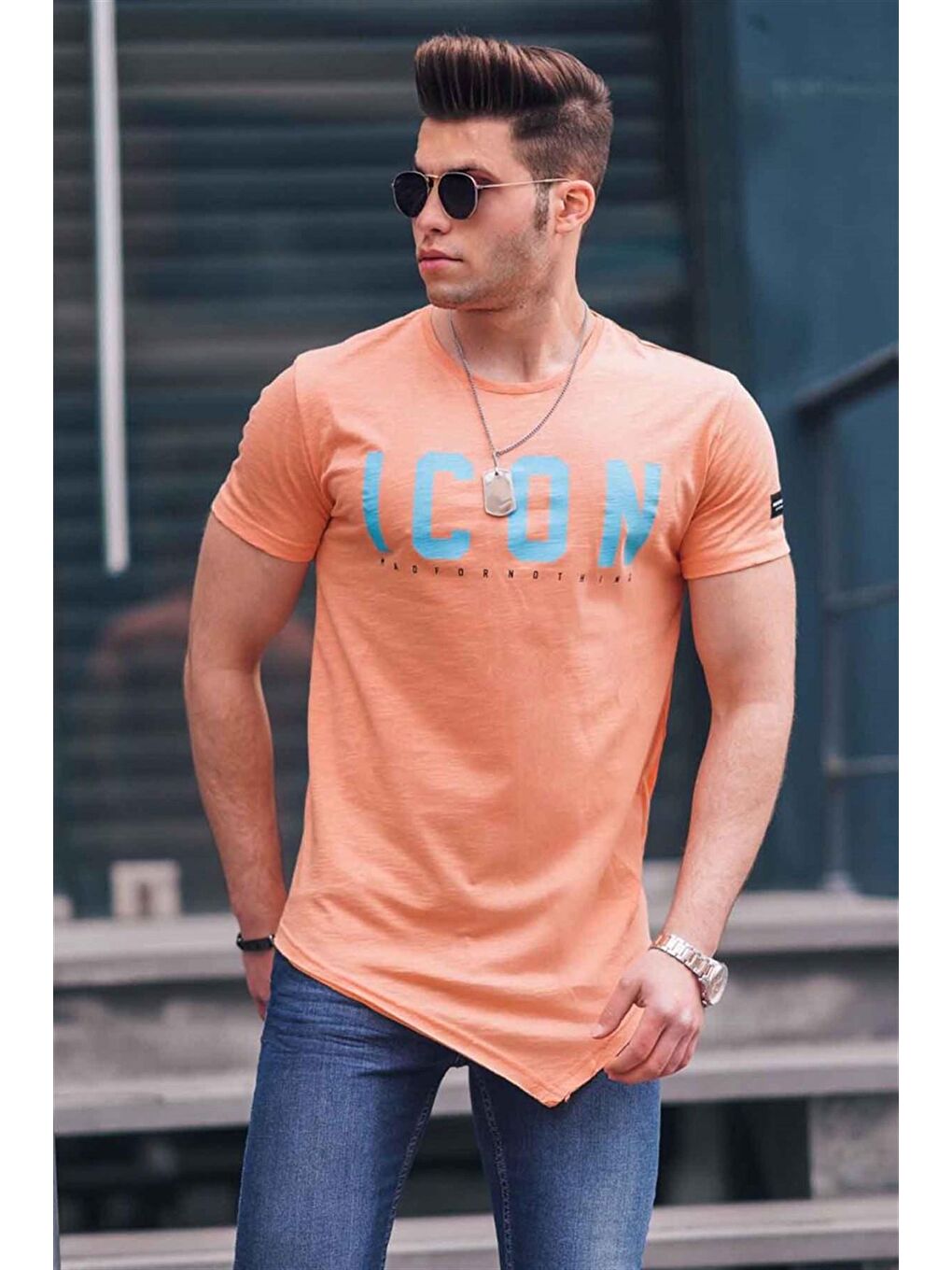 Simetrik Kesim Turuncu Erkek Tişört 4582