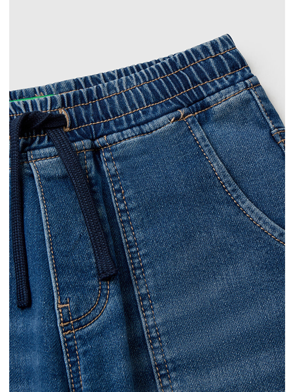 Mavi Erkek Çocuk Koyu Denim Logo Detaylı Büzgü İpli Denim Jogger Pantolon-2