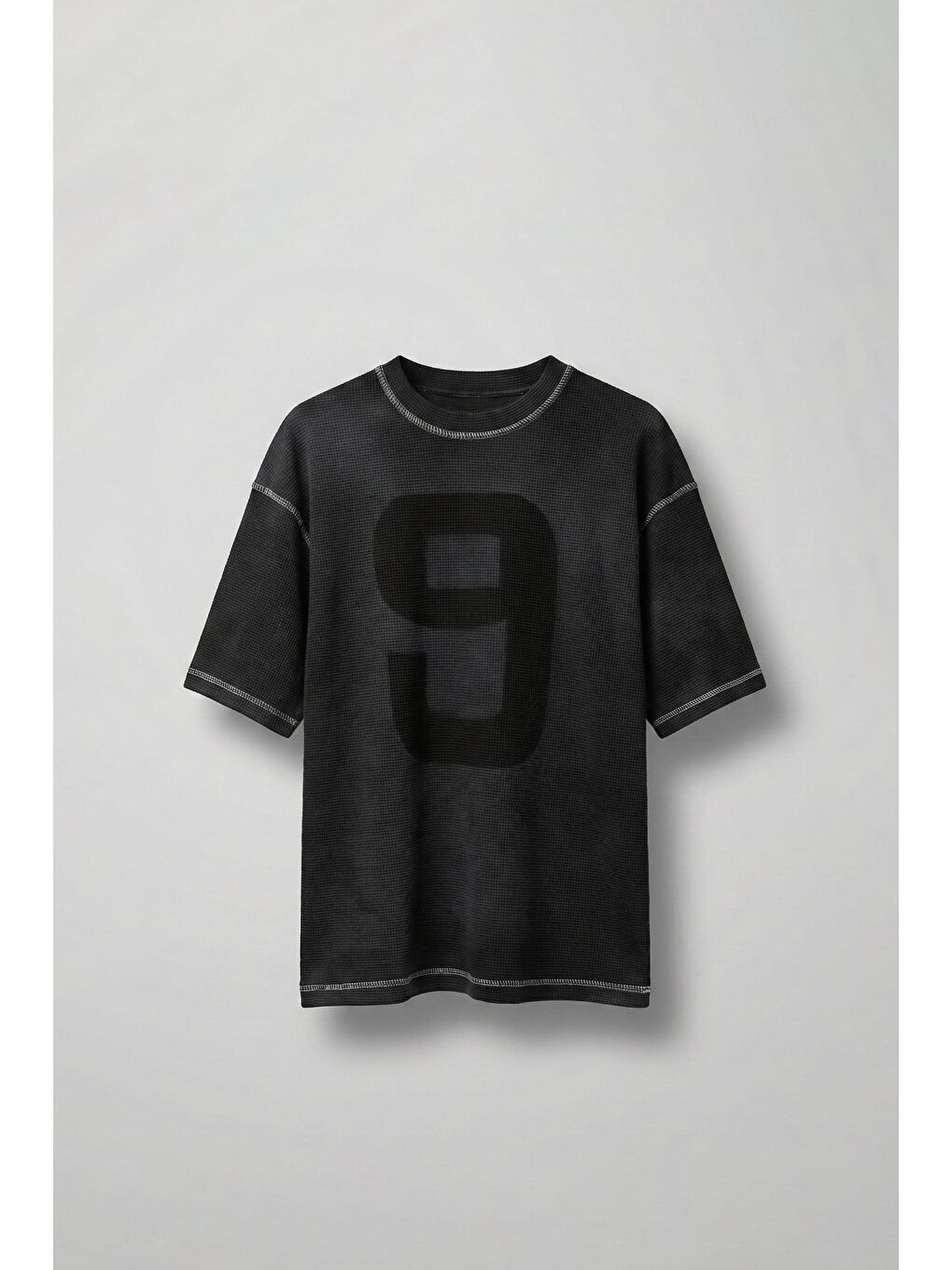 Erkek Dikiş Detaylı Waffle Kumaş Oversize T-Shirt Siyah