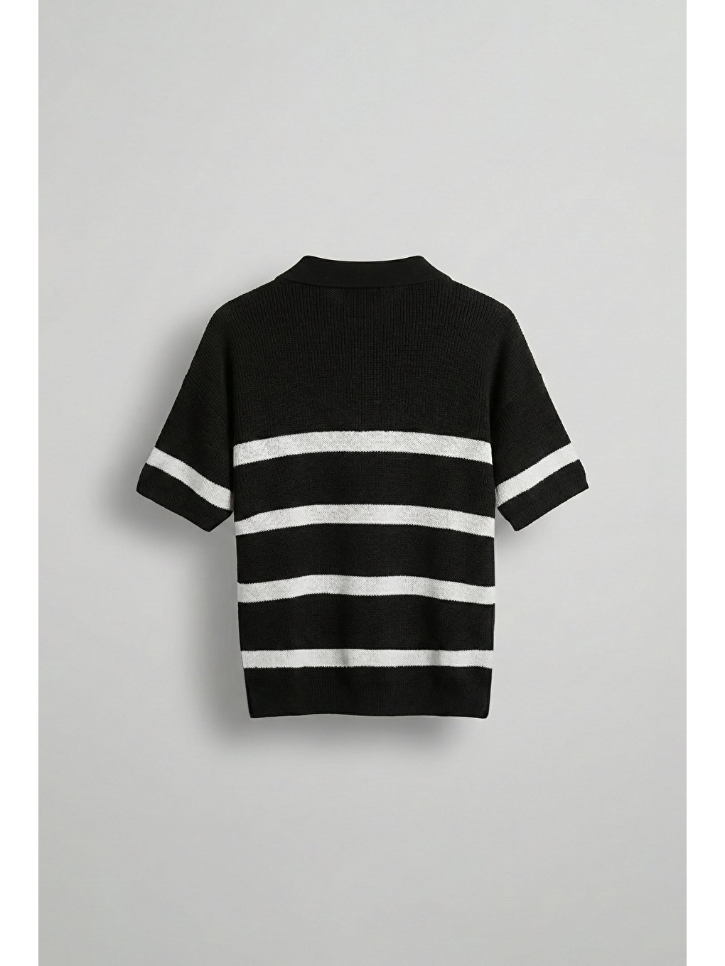 Erkek Oversize Örme Triko Polo Yaka T-Shirt Siyah-1