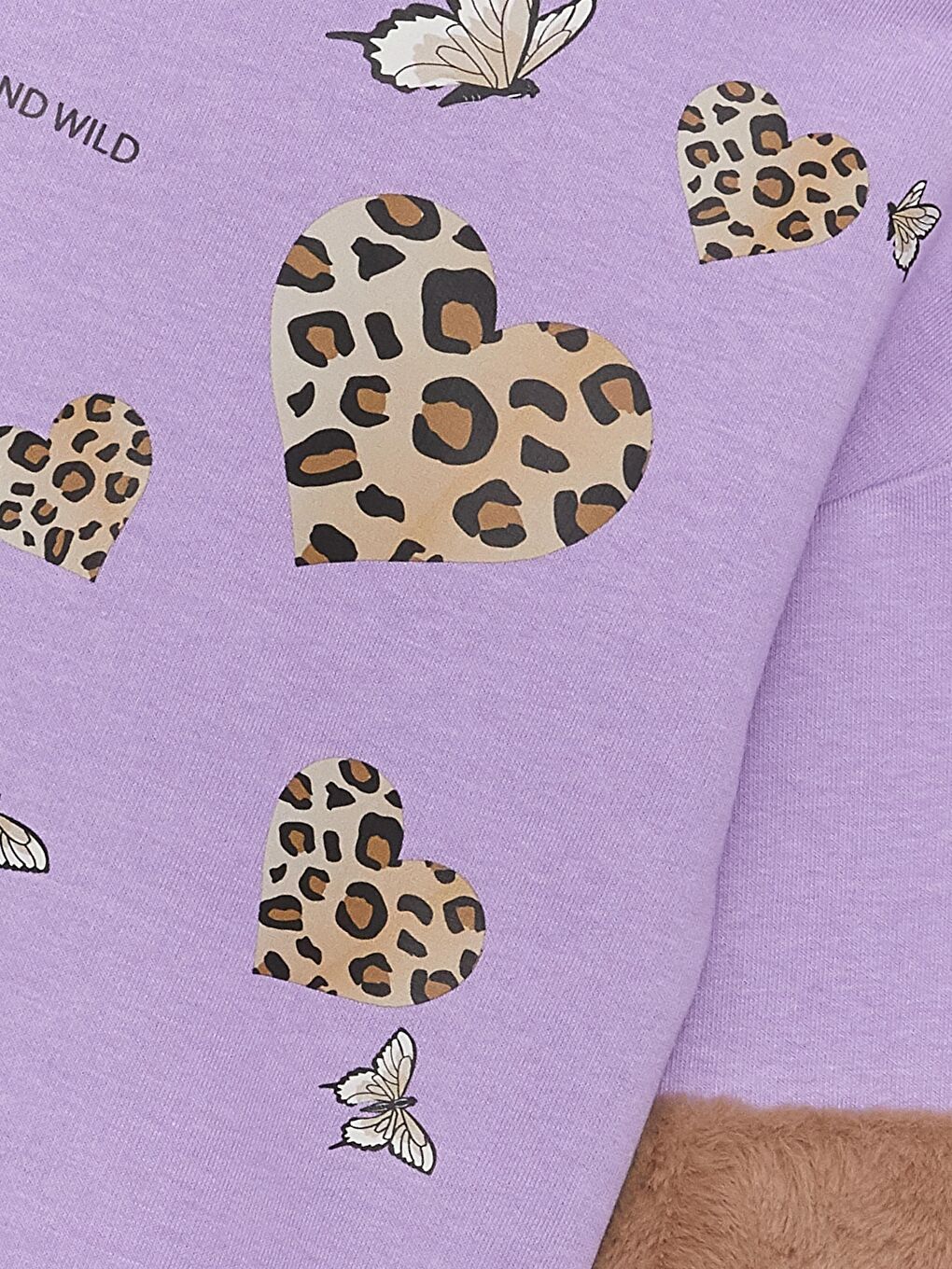Lila Kız Çocuk Kolu Kürklü Baskılı Üç İplik SweatShirt-1