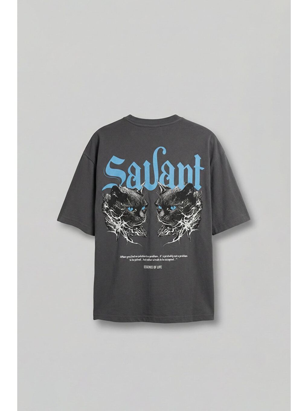 Gri Erkek Oversize Baskılı Bisiklet Yaka T-Shirt Füme