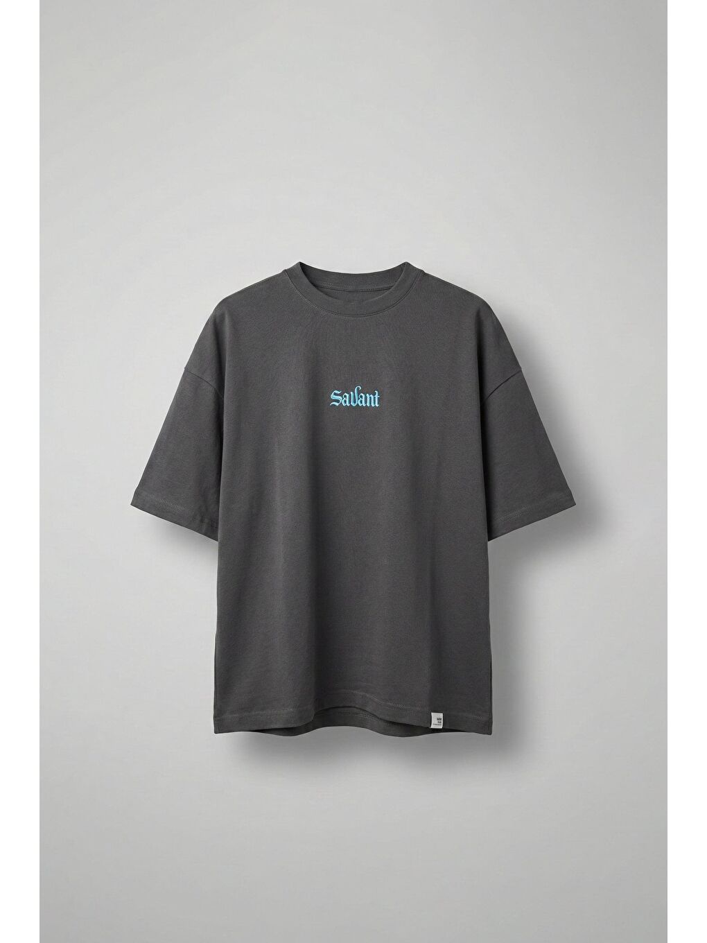 Gri Erkek Oversize Baskılı Bisiklet Yaka T-Shirt Füme-1