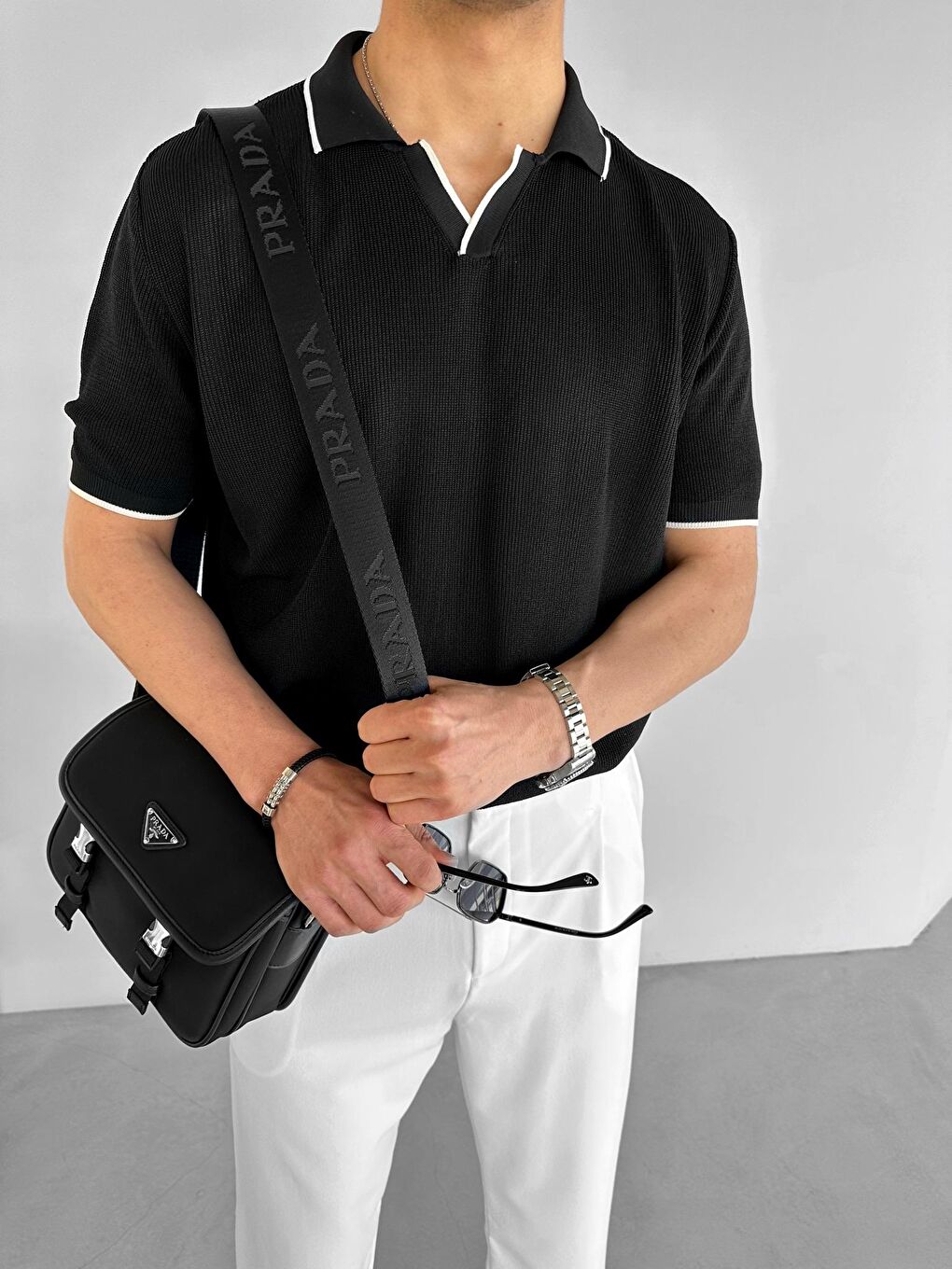 Erkek Polo Yaka Triko T-Shirt Siyah-2