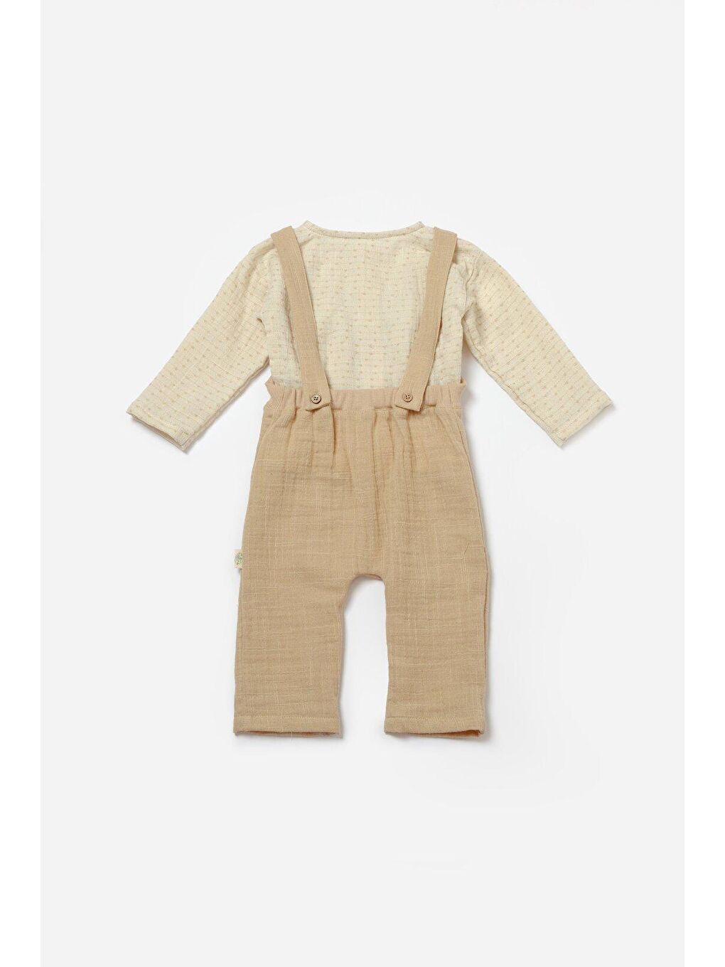 BabyCosy Organic Wear Koyu Bej Müslin Uzun Kollu Gömlek & Salopet Set - 2