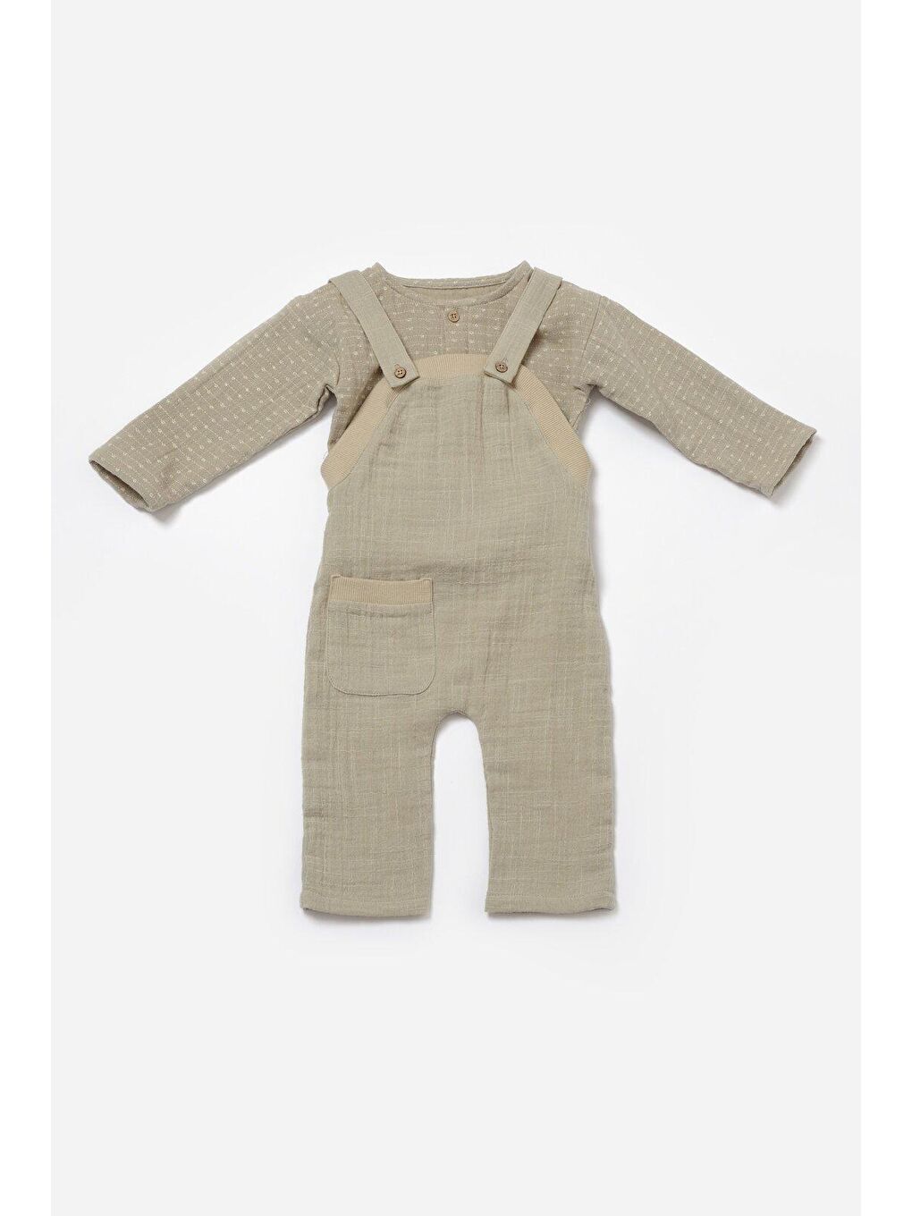 BabyCosy Organic Wear Yeşil Müslin Uzun Kollu Gömlek & Salopet Set - 1