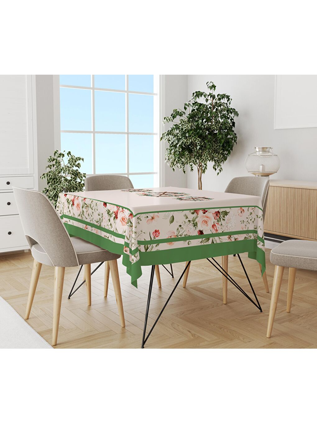 Karışık Modern Desenli Masa Örtüsü Mavi 140x200