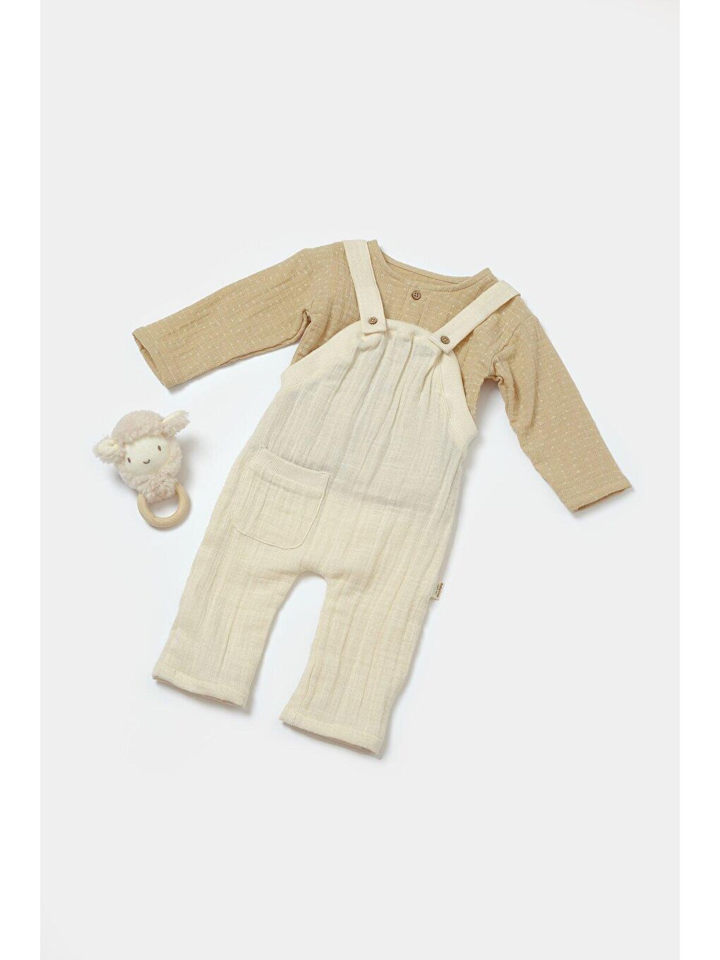 BabyCosy Organic Wear Taş Müslin Uzun Kollu Gömlek & Salopet Set