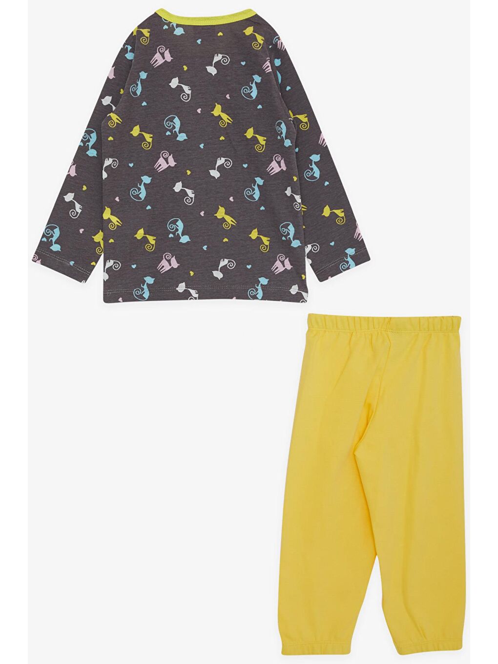 Kız Çocuk Pijama Takımı Renkli Kedicikler Desenli Kahverengi (1-2 Yaş)-1