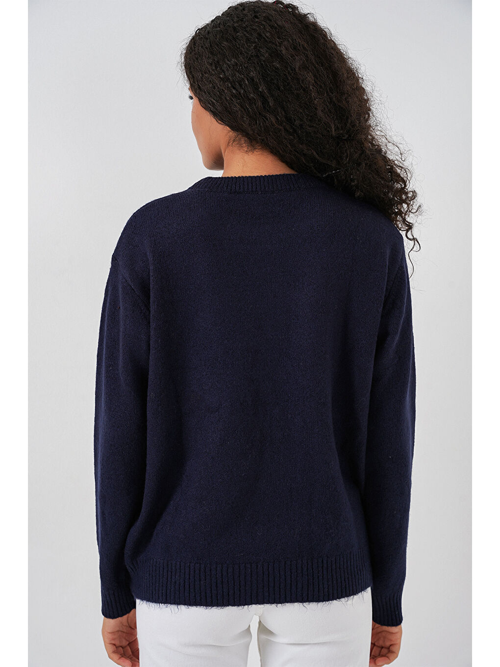 15895 Baklava Desenli Oversize Triko Kazak - K. Lacivert-4