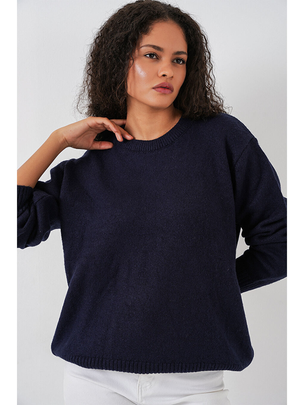 15895 Baklava Desenli Oversize Triko Kazak - K. Lacivert-1