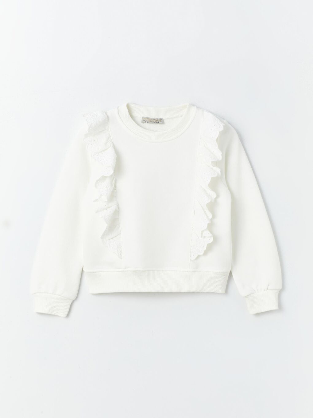 Ekru Kız Çocuk Dantel İşlemeli Üç İplik SweatShirt