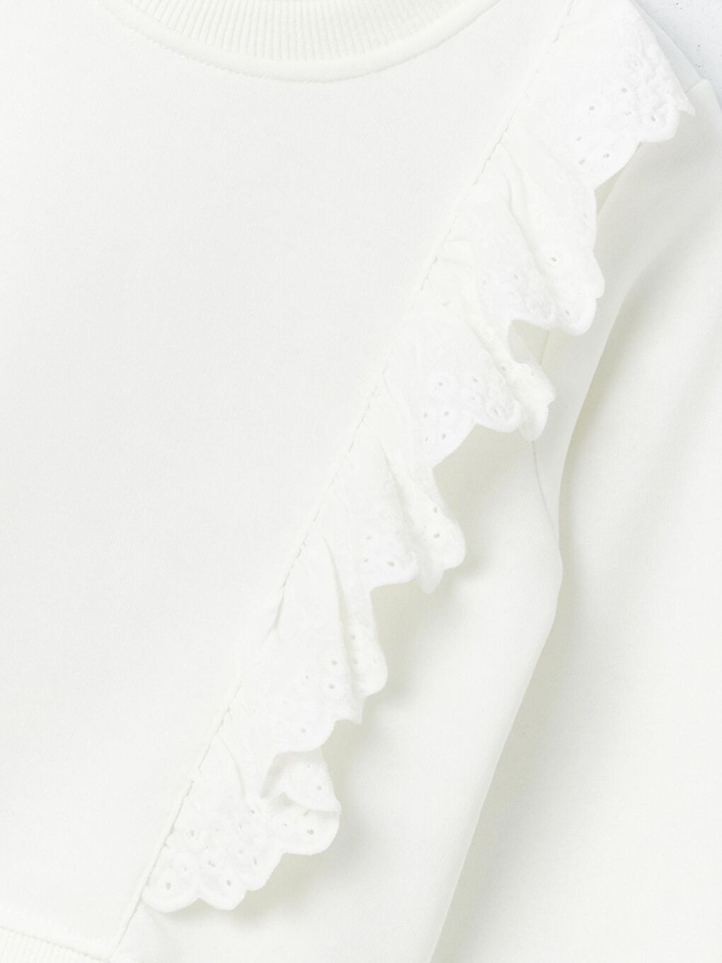 Ekru Kız Çocuk Dantel İşlemeli Üç İplik SweatShirt-1