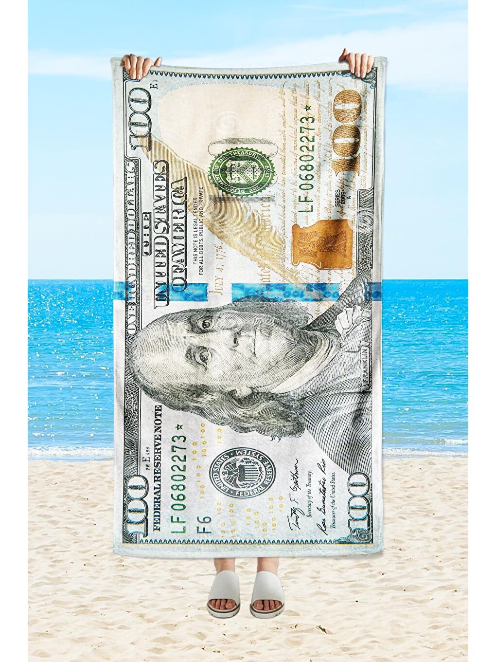 Karışık Dolar desenli, baskılı 75x150 cm plaj havlusu