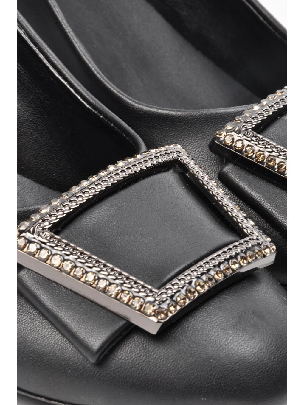 4728 Siyah Taş Detaylı Kadın Kalın Topuklu Ayakkabı-2