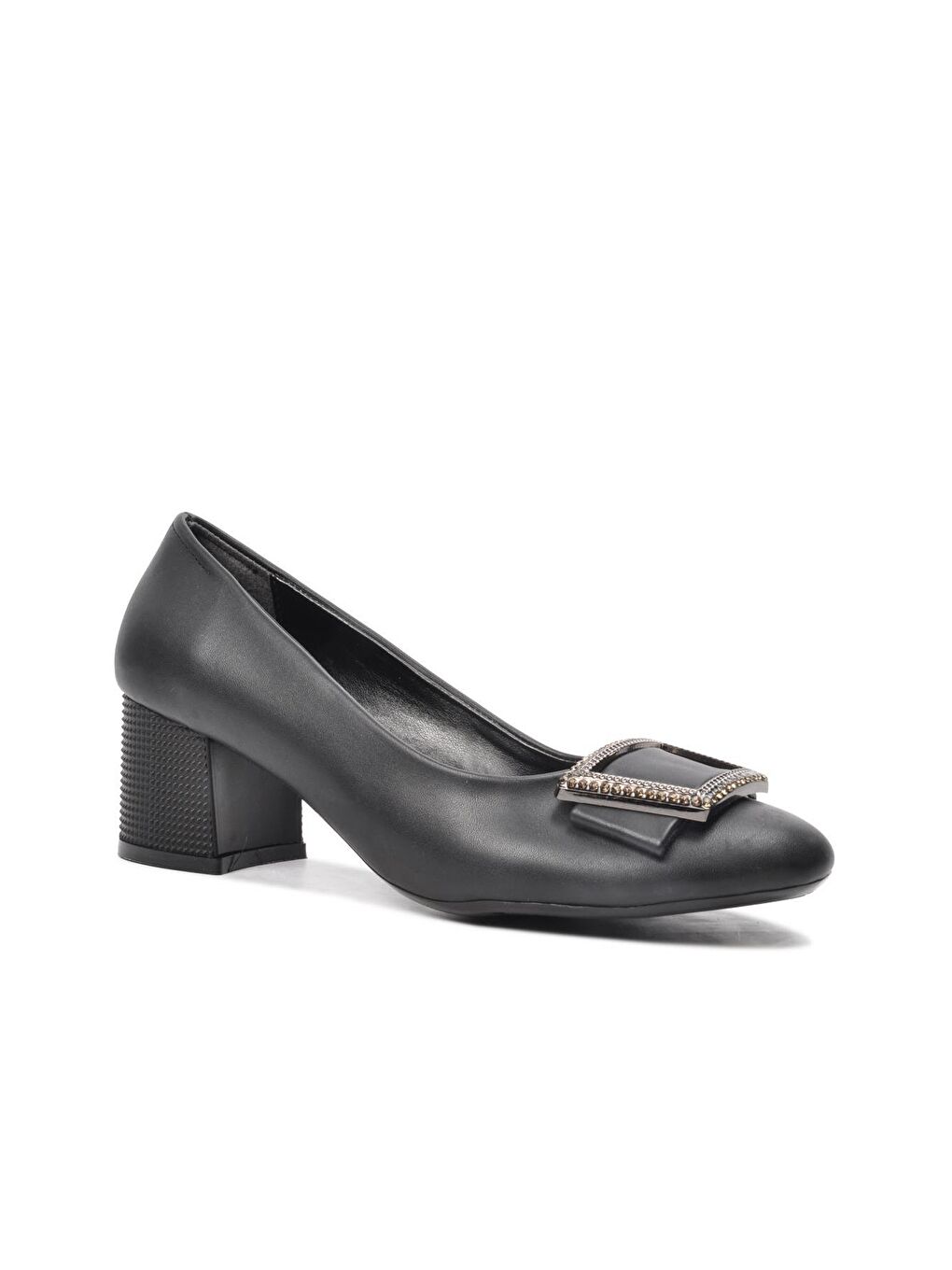 4728 Siyah Taş Detaylı Kadın Kalın Topuklu Ayakkabı-4