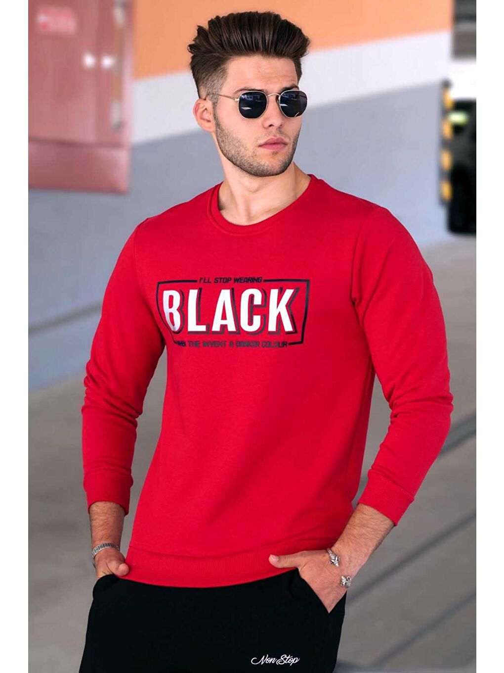 Kırmızı Baskılı Erkek Sweatshirt 4755
