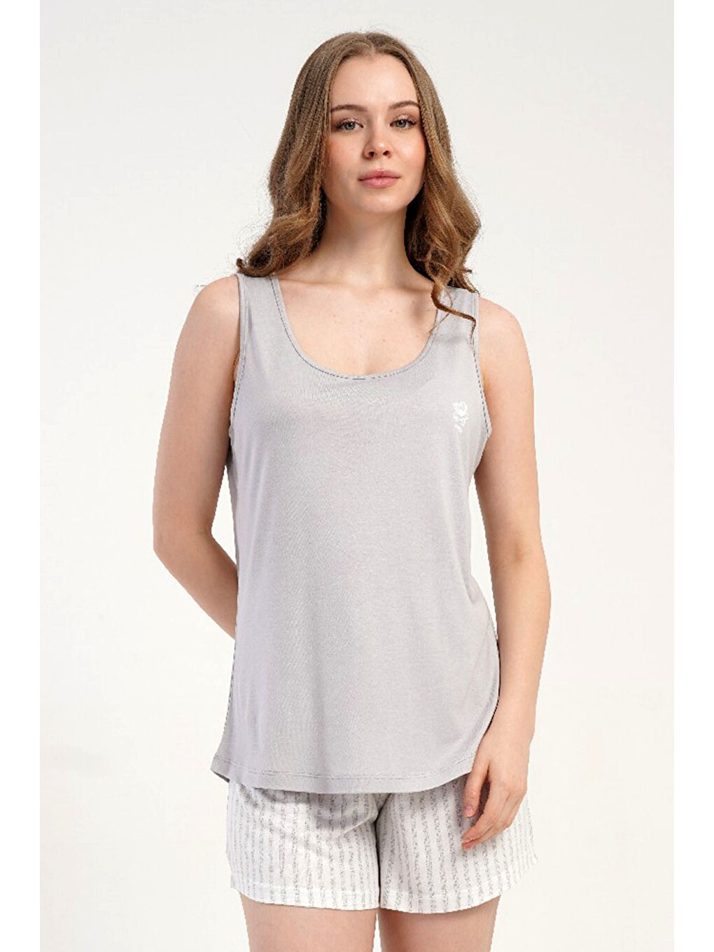 Kalın Askılı Şortlu Pijama Takımı Gri-512223-1