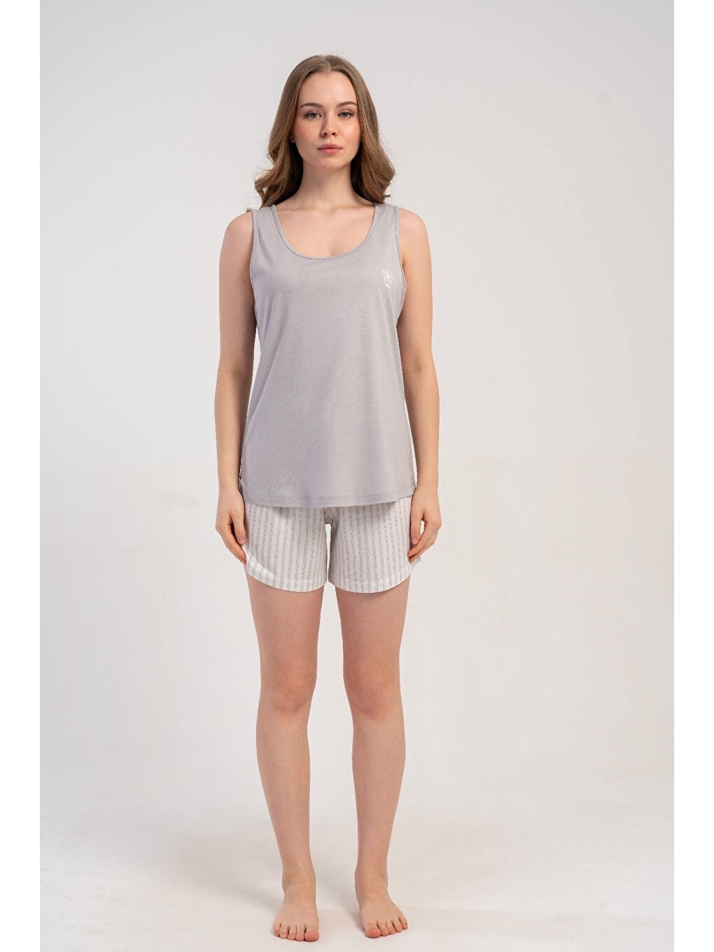 Kalın Askılı Şortlu Pijama Takımı Gri-512223-2