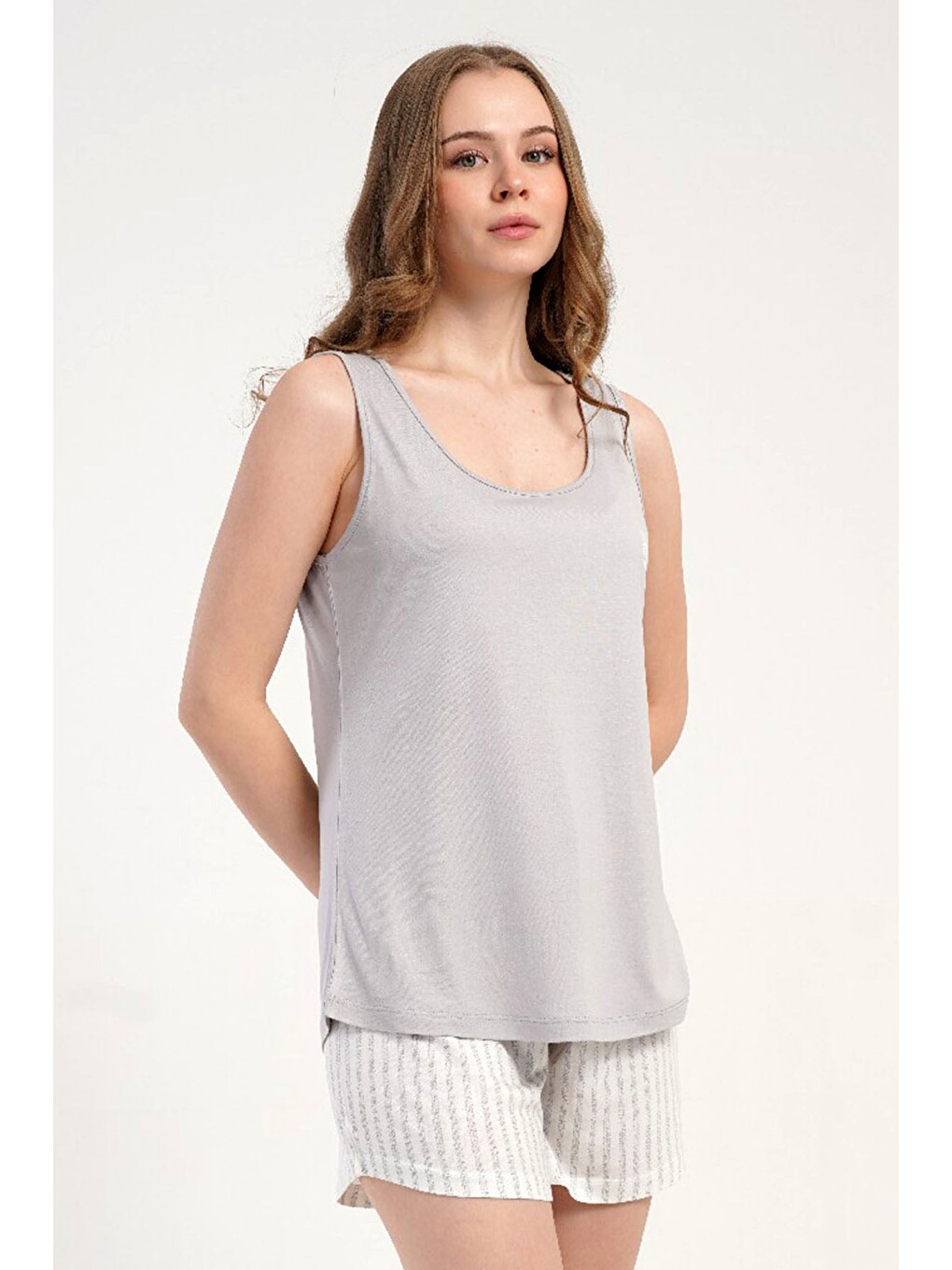 Kalın Askılı Şortlu Pijama Takımı Gri-512223-3