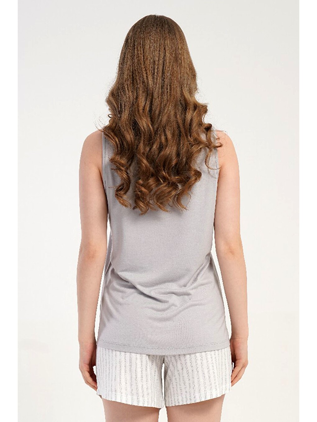 Kalın Askılı Şortlu Pijama Takımı Gri-512223-4
