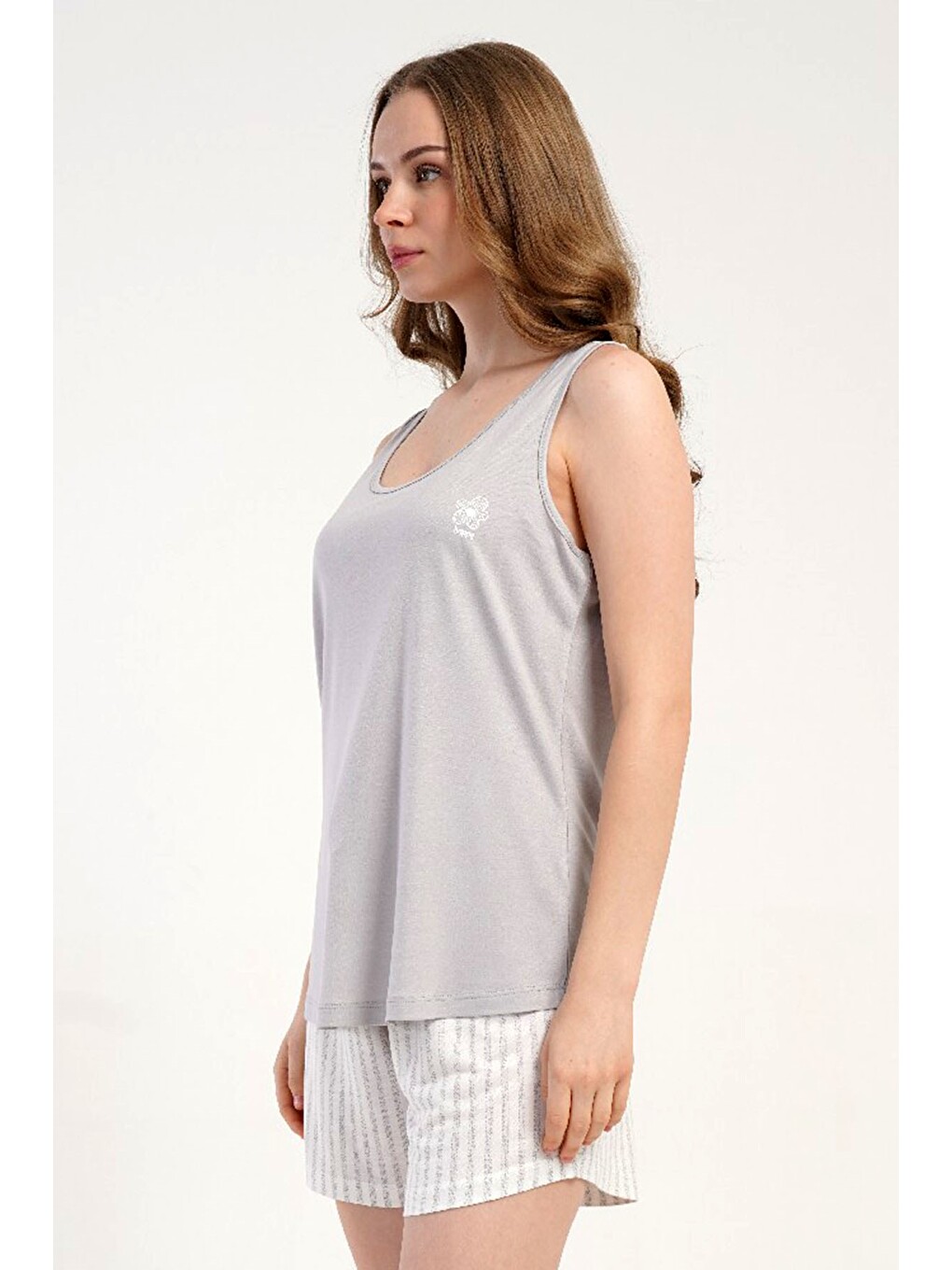 Kalın Askılı Şortlu Pijama Takımı Gri-512223-6