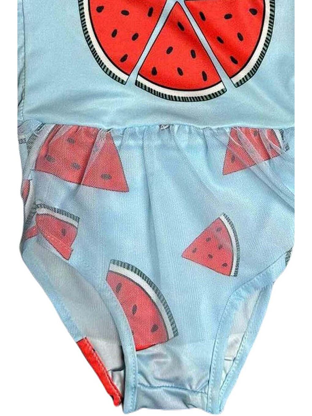 Kız Çocuk Karpuz Desenli Tüllü Mavi Mayo-2