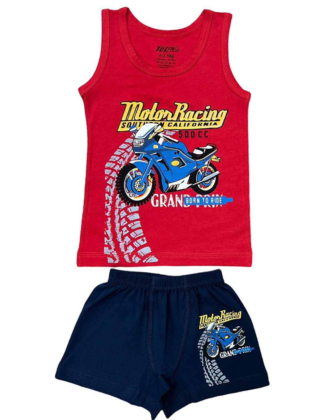 Kırmızı Erkek Çocuk Desenli Baskılı Pamuklu Atlet Şort Alt Üst Takım 83006