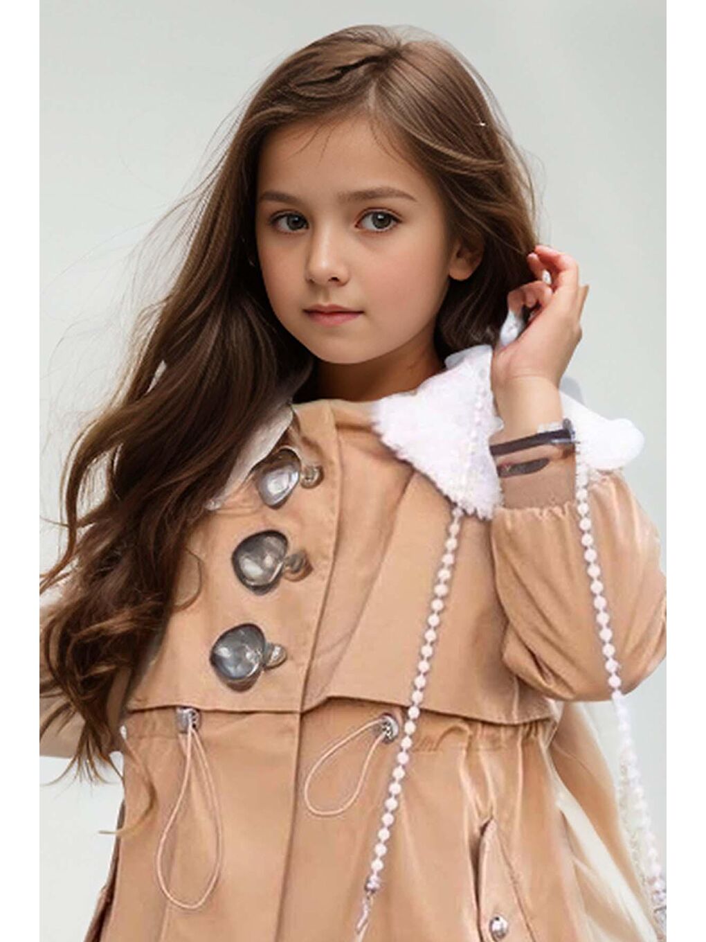 Kız Çocuk Yakası ve İçi Kürklü Kahverengi Mont-2