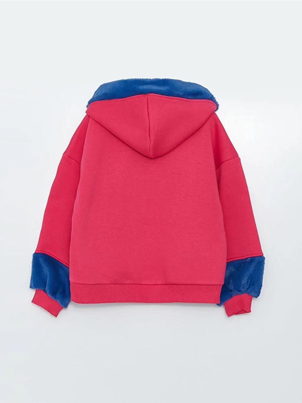 Fuşya Kız Çocuk Üç İplik Kürklü Baskılı Kapüşonlu SweatShirt-1